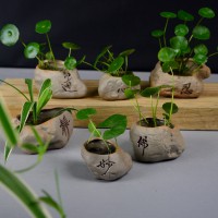 粗陶素烧仿石头写字水培小花盆